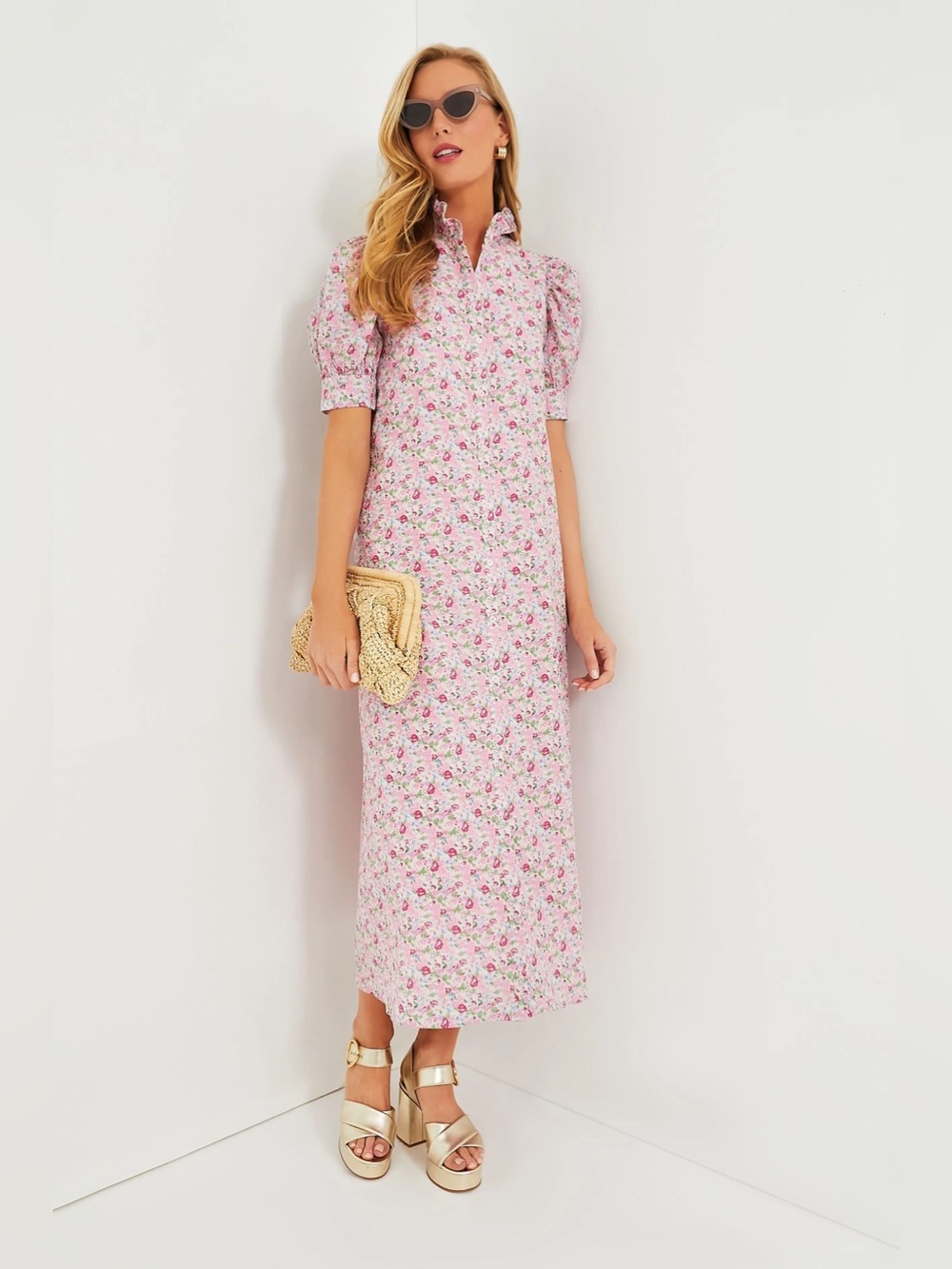 Hyacinth House Pink Multi Ruffle Collar Louisa Maxi Dress – Size Medium